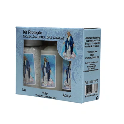 Kit Proteção Água Sal e Vela Nossa Senhora das Graças