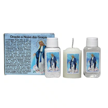 Kit Proteção Água Sal e Vela Nossa Senhora das Graças