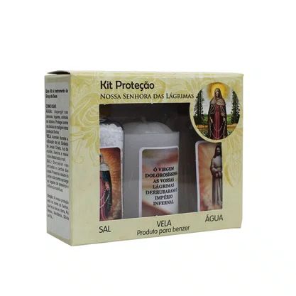 Kit Proteção Água Sal e Vela Nossa Senhora das Lágrimas