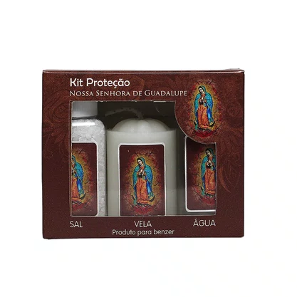 Kit Proteção Água Sal e Vela Nossa Senhora de Guadalupe