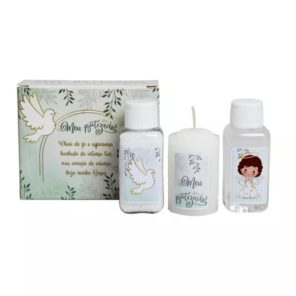 Kit Proteção Água Sal Vela Batismo