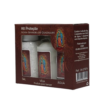 Kit Proteção Água Sal e Vela Nossa Senhora de Guadalupe