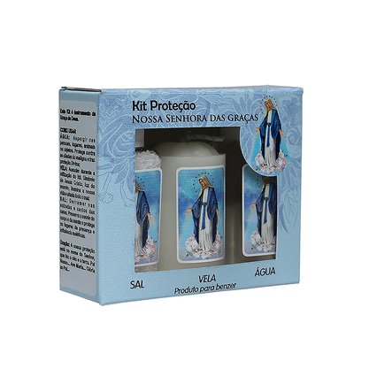 Kit Proteção Água Sal e Vela Nossa Senhora das Graças