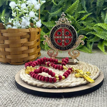 Kit Medalha de São Bento para Carro + Terço Pulso Perfumado