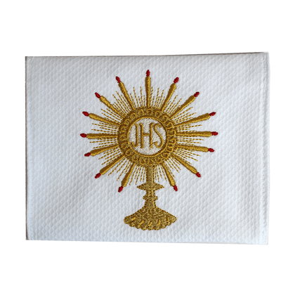 Kit Viático Branco com Bordado JHS e Ostensório em Dourado