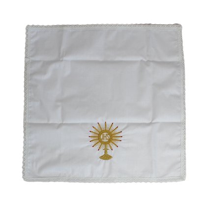 Kit Viático Branco com Bordado JHS e Ostensório em Dourado