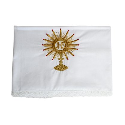 Kit Viático Branco com Bordado JHS e Ostensório em Dourado