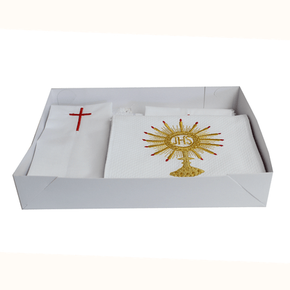 Kit Viático Branco com Bordado JHS e Ostensório em Dourado