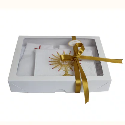 Kit Viático Branco com Bordado JHS e Ostensório em Dourado
