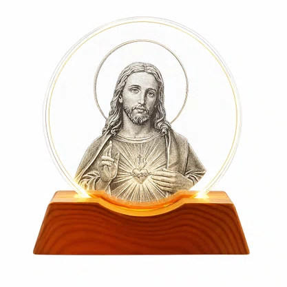 Luminária Led do Sagrado Coração de Jesus Vidro Esculpido - 9 cm