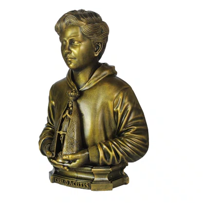 Imagem Busto de São Carlo Acutis de Mármore com Pintura Bronze - 30 cm