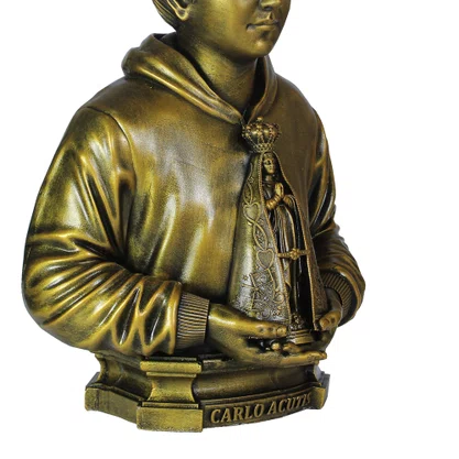 Imagem Busto de São Carlo Acutis de Mármore com Pintura Bronze - 30 cm