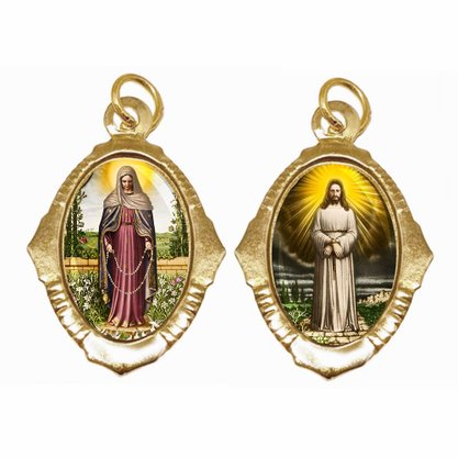 100 Unidades - Medalha Chapa Nossa Senhora das Lágrimas e Jesus Manietado Frente e Verso