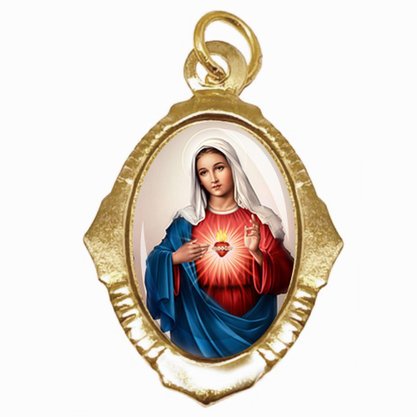 Medalha Chapa Resinada Imaculado Coração de Maria - Contém 100 Unidades