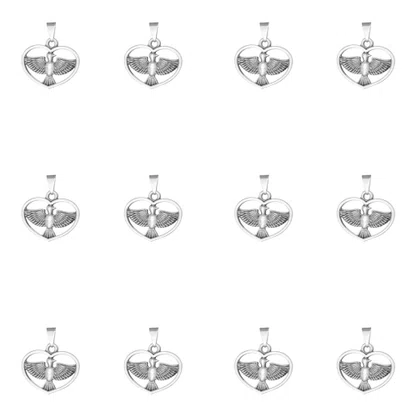 Medalha Divino Espírito Santo Formato de Coração Prata Velha