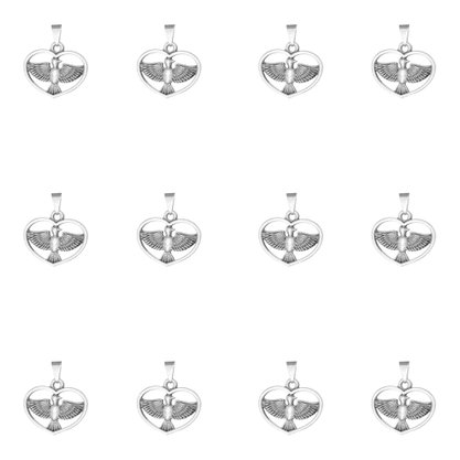 Medalha Divino Espírito Santo Formato de Coração Prata Velha