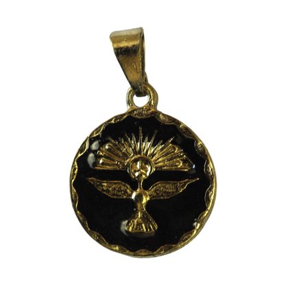 Medalha do Divino Espirito Santo Fundo Preto - 15mm