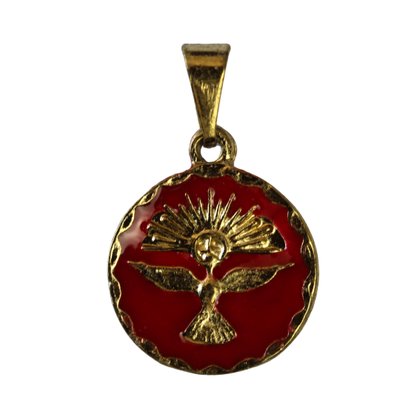 Medalha do Divino Espirito Santo Fundo Vermelho - 15mm