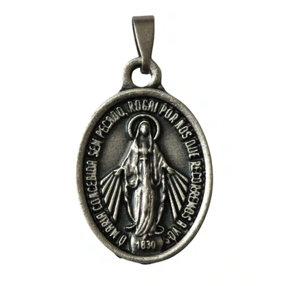 Medalha Nossa Senhora Das Graças Prata Envelhecida M