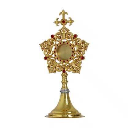 Mini Ostensório Dourado com Detalhe Trabalhado e Pedraria - 23cm