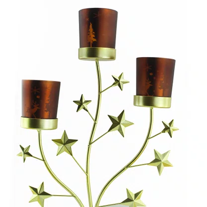 Candelabro Natalino 3 Copos com vela - 31 cm x 21 cm