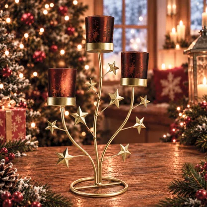 Candelabro Natalino 3 Copos com vela - 31 cm x 21 cm