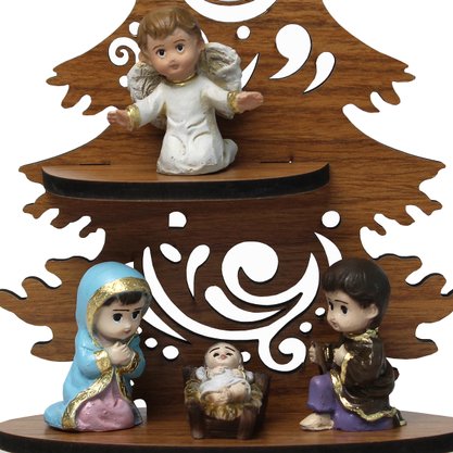 Enfeite Mesa àrvore com Sagrada Família e Anjo Infantil - 23 cm x 15 cm