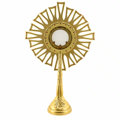 Ostensório de Madeira com Pintura Dourado Pedras Vermelhas - 100 cm