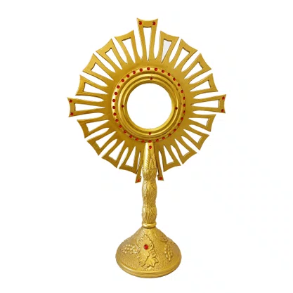 Ostensório de Madeira com Pintura Dourado Pedras Vermelhas - 95 cm