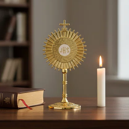 Ostensório Enfeite Metal Dourado Autocolante - 12 cm