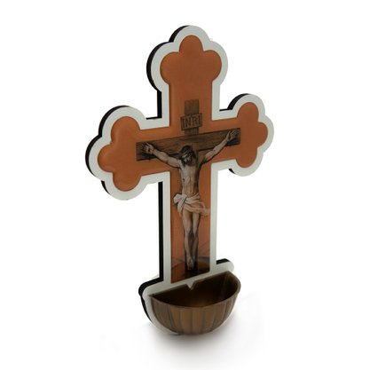 Crucifixo Pia Agua Benta em Mdf Branco - 20cm