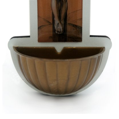Crucifixo Pia Agua Benta em Mdf Branco - 20cm