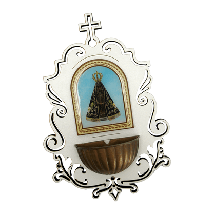 Pia Água Benta Nossa Senhora Aparecida em MDF 6mm Branco - 19cm