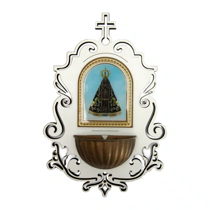 Pia Água Benta Nossa Senhora Aparecida em MDF 6mm Branco - 19cm