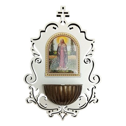 Pia Água Benta de Nossa Senhora das Lágrimas MDF Branco - 19 cm x 13 cm