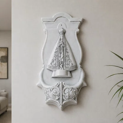 Porta Água Benta de Nossa Senhora Aparecida em Mármore - 39 cm x 20