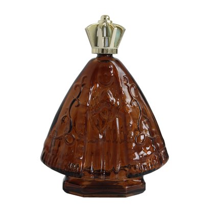 Porta Água Benta Nossa Senhora Aparecida em Vidro Ambar Coroa Dourada - 13 cm