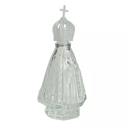 Porta Água Benta Nossa Senhora Aparecida em Vidro Transparente com Coroa - 11 cm