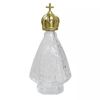 Porta Água Benta Nossa Senhora Aparecida em Vidro Transparente com Coroa Dourada - 11 cm