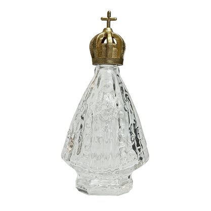Porta Água Benta Nossa Senhora Aparecida em Vidro Transparente com Coroa Dourada - 11 Cm
