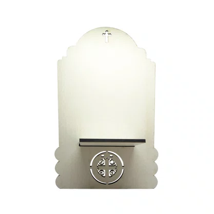 Porta Biblia MDF Branco com Medalha e Oração de São Bento -  33 cm x 20 cm