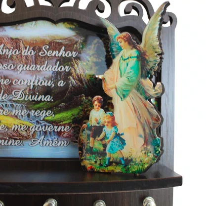 Porta Chaves Anjo da Guarda 3D em Madeira Resinada - 18cm