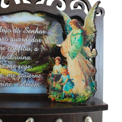 Porta Chaves Anjo da Guarda 3D em Madeira Resinada - 18cm
