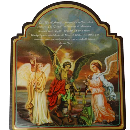 Porta Chaves Arcanjos Modelo Provençal em MDF Resinado 21 cm
