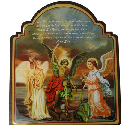Porta Chaves Arcanjos Modelo Provençal em MDF Resinado 21 cm