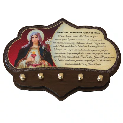 Porta Chaves Imaculado Coração de Maria em MDF Resinado 16 cm
