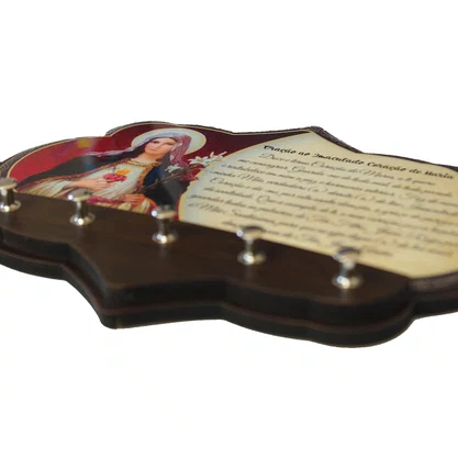 Porta Chaves Imaculado Coração de Maria em MDF Resinado 16 cm