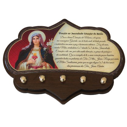Porta Chaves Imaculado Coração de Maria em MDF Resinado 16 cm