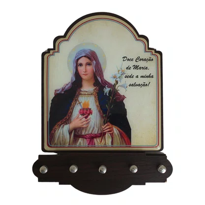 Porta Chaves Imaculado Coração de Maria Modelo Provençal em MDF Resinado - 21 cm