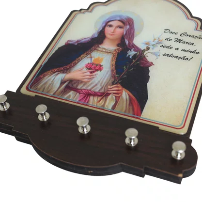Porta Chaves Imaculado Coração de Maria Modelo Provençal em MDF Resinado - 21 cm